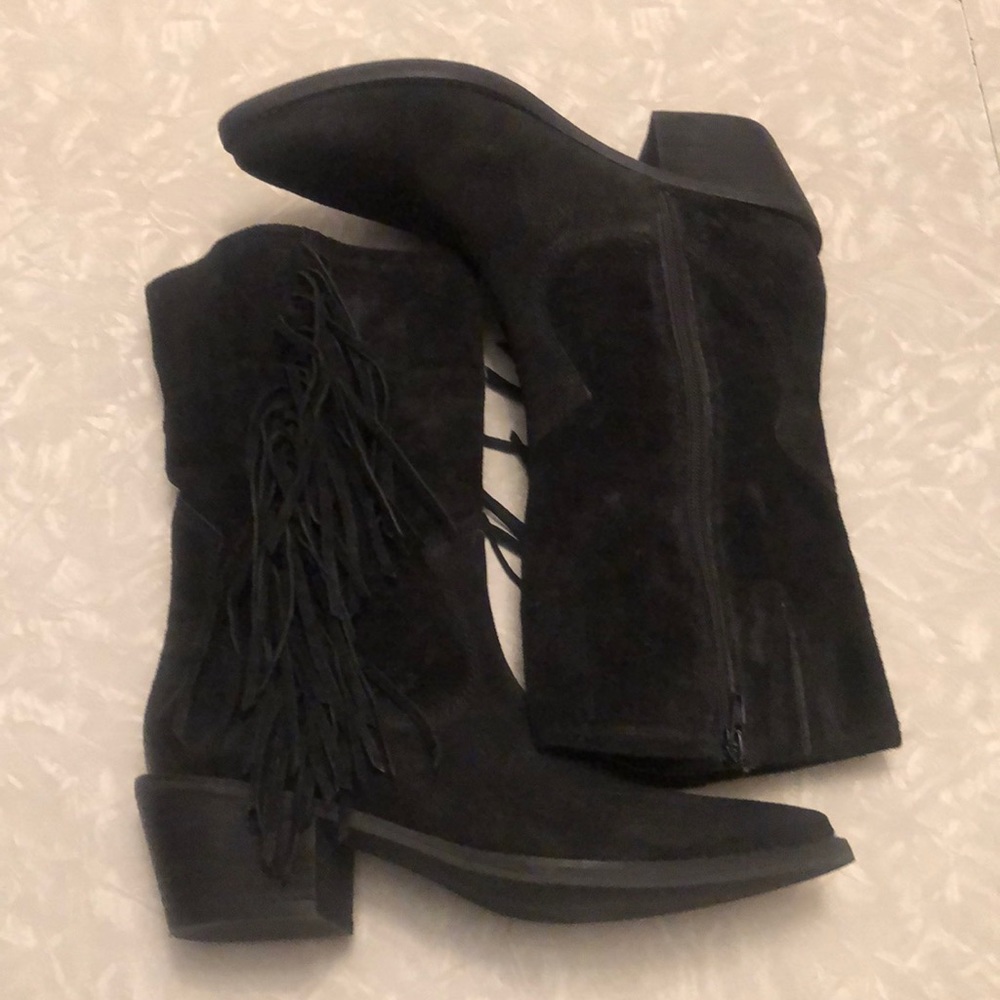 Carlos Black Leather Fringe Cowboy Boots